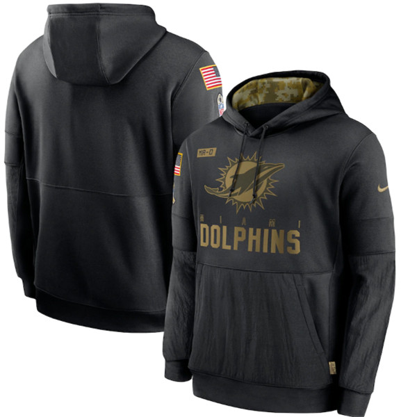 Men's Miami Dolphins Black NFL 2020 Salute To Service Sideline Performance Pullover Hoodie